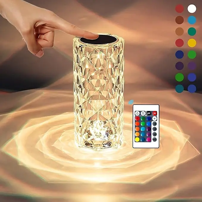 TEKCOOL Crystal Lamp, 16 Color Changing Rose Diamond Table Lamp, USB Rechargeable Touch Night Lamp with Remote Control for Bedroom, Living Room, Party Decor (Multicolor Pack of 1) LED